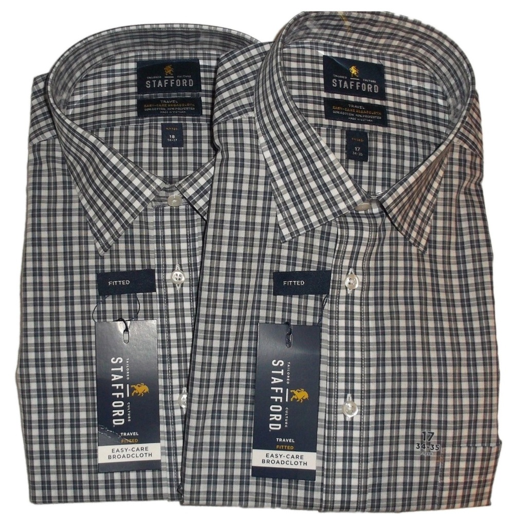 Stafford Men's Navy Plaid L/S Dress Shirt